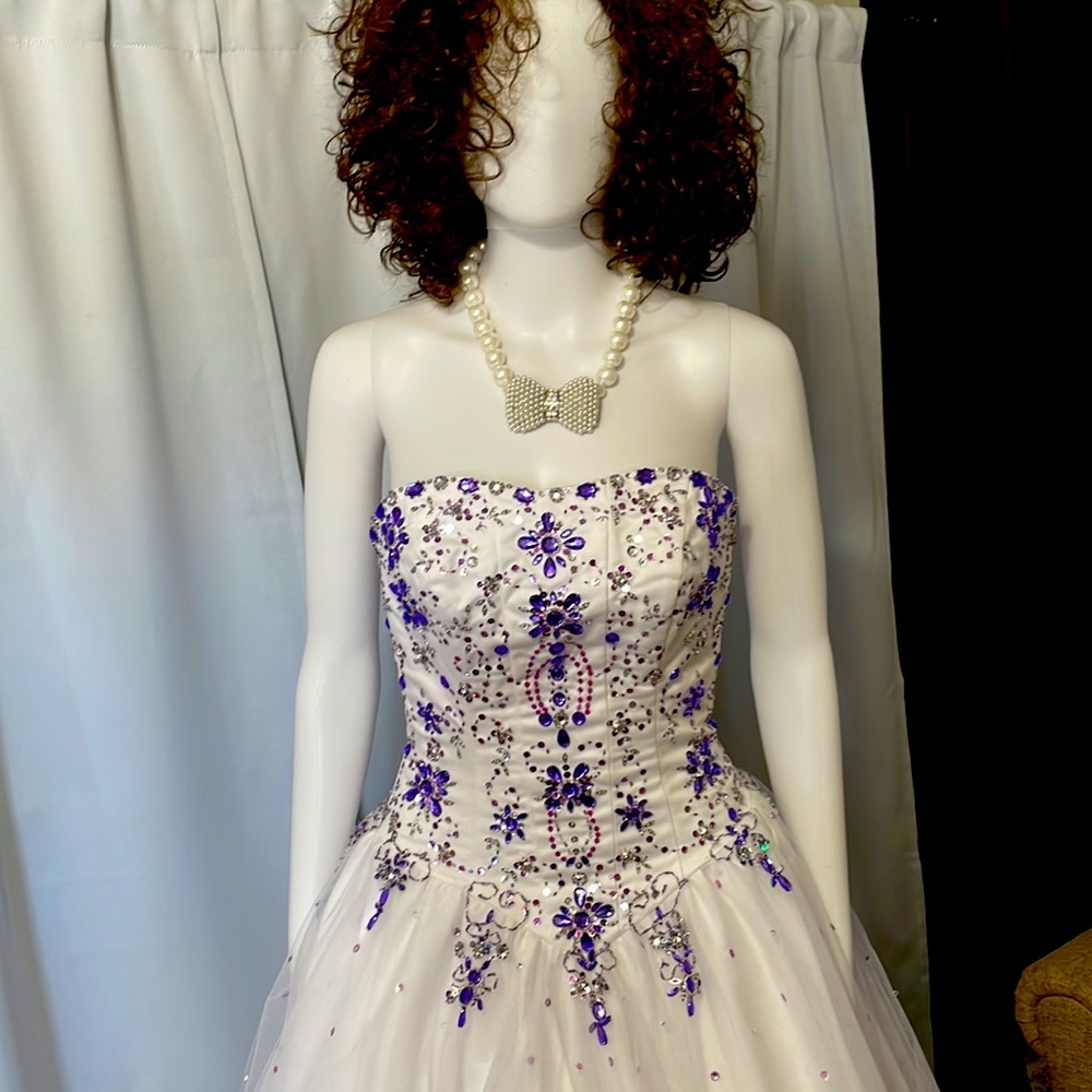 Purple /white Jeweled Ballgown - Picture 3 of 7